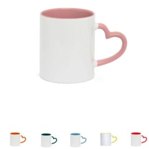 Caneca Cerâmica Branca Interior e Alça Coração Colorida 325ml